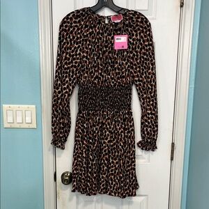 kate spade Brown and Black Polka Dot Long-Sleeve Smocked Waist Dress